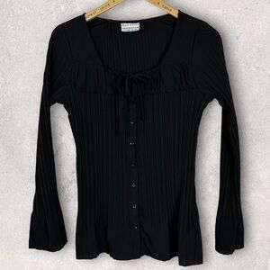 Vintage Fred David Black Crepe Pleated‎ Crinkle Top Medium Made in Canada Blouse